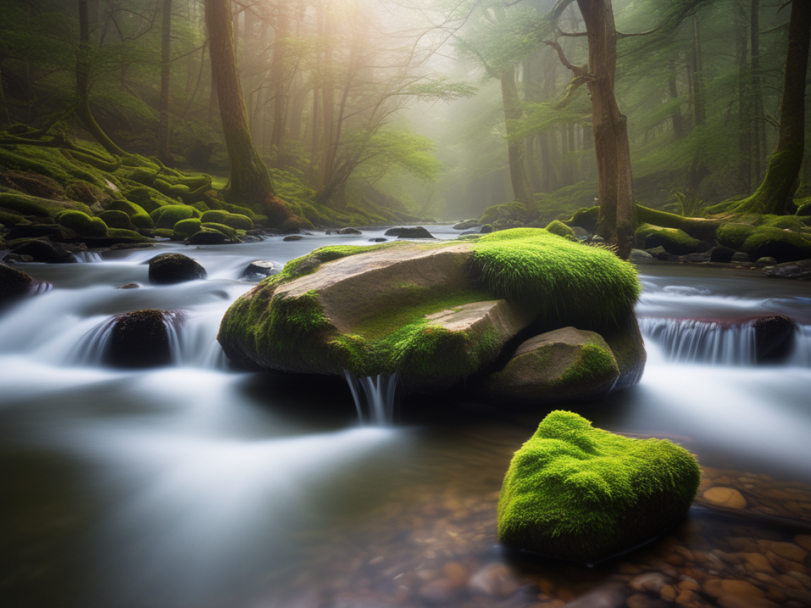 a mossy rock in a river, a tranquil image representing therapist resources at Living Water